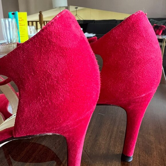 LK Bennett Loren Roca Red Suede Leather Pumps Heels Ankle Tie Size EU 37 US 6.5 - Picture 14 of 15
